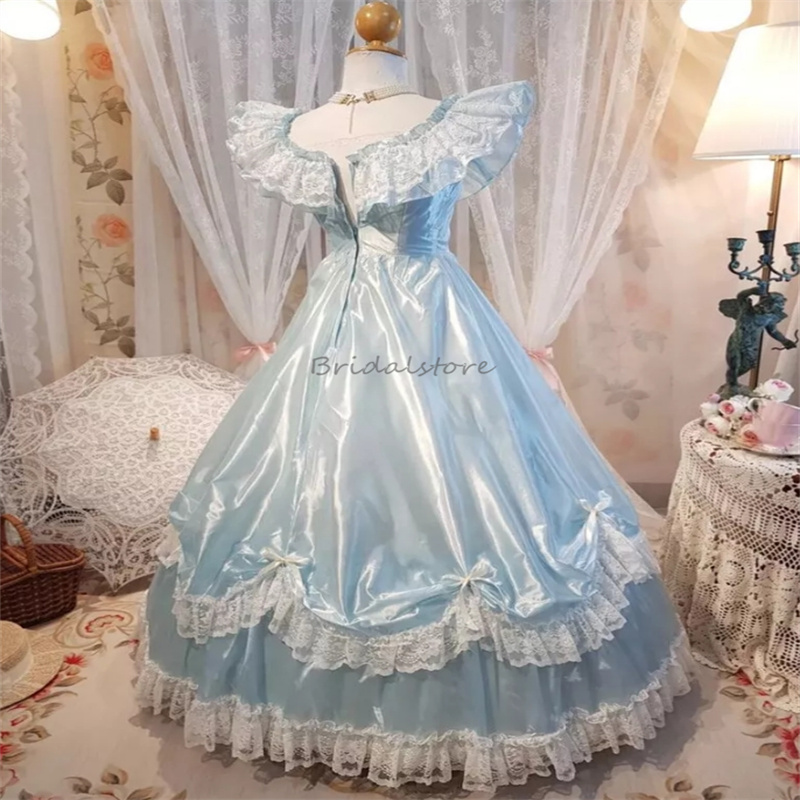1890s Victorian Blue Prom Dress Medieval Renaissance Bustle Lace Evening Dress A Line Civil war Southern Party Gown 2025 Vestido De Noche Elegant Spec