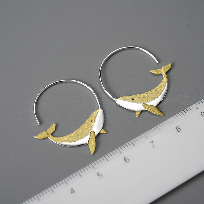 Fun 18K Gold Personality Whale Round Hoop Earrings for Women Real 925 Sterling Silver Original Animal Fashion Fine Jewelry250103