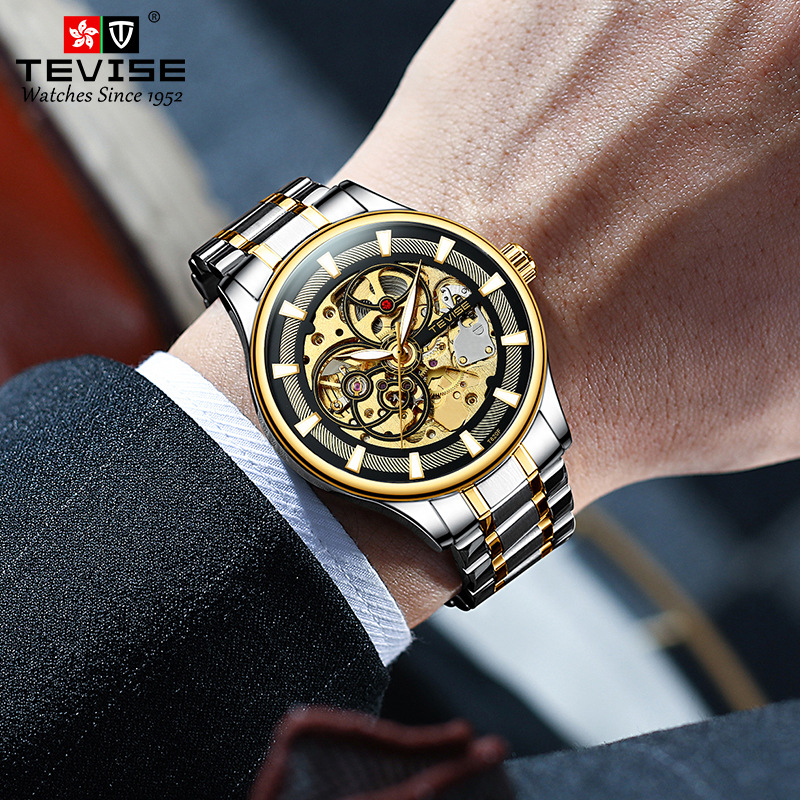 TEVISE Watch Men Luminous Day and Night Star Mechanical Watch, High-end Stylish Waterproof Wristwatch T021-T820F