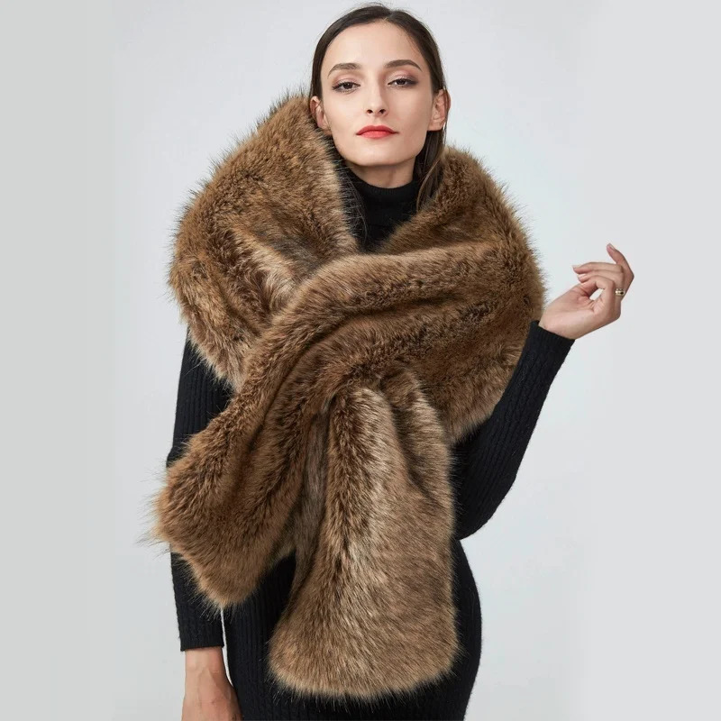 Winter Faux Fur Shawl Long Scarf Neck Warmer Women Furry Shawl Wedding Bridal Jacket Formal Evening Party Shrug Accessories 250106