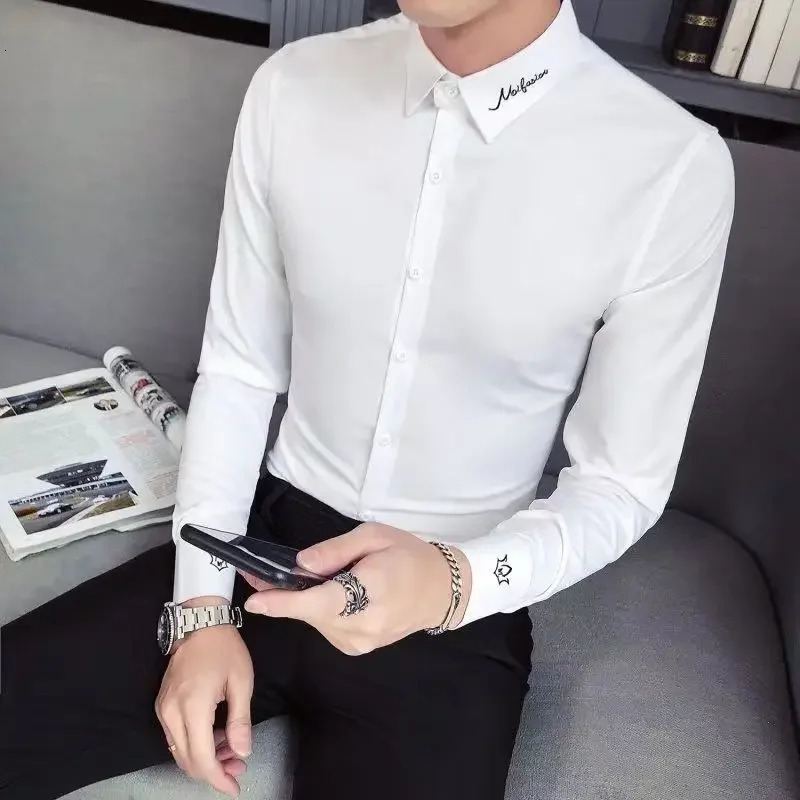 Man Shirt Office Long Sleeve y Formal Shirts for Men Business Dress Social Button Up Things with Comfortable I 250107