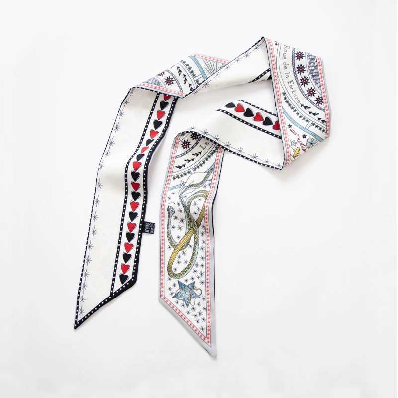 French Tarot Card Goddess Sun Lady% Twill Silk Scarf Decoration Long Tie Binding Bag Belt W250106