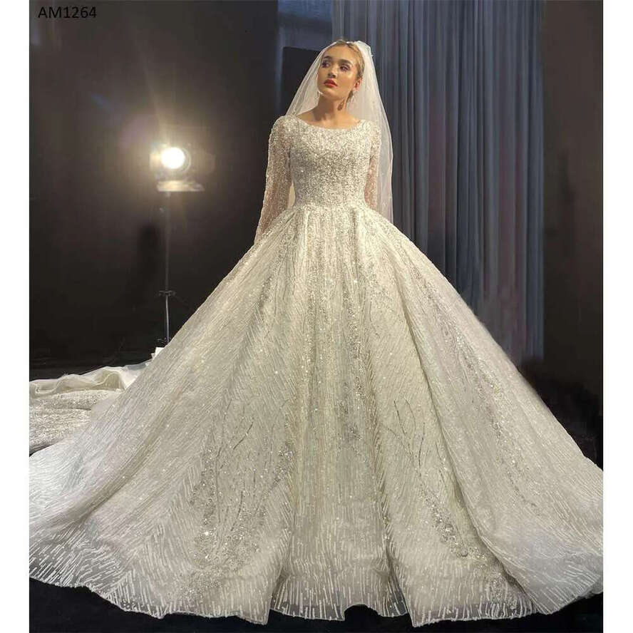 Long Sleeve Handmade Bead Muslim Wedding Dress