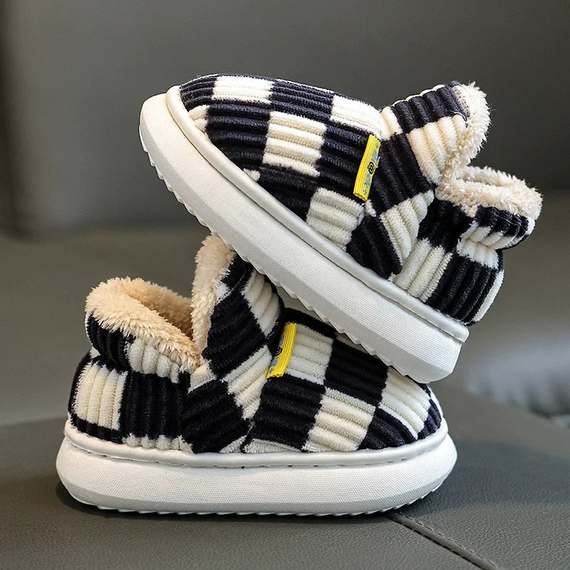 Winter Kids Baby Boys Girls Winter Slippers Checkered Non-Slip Home Indoors Shoes Fashion Warm Children Bedroom Shoes Slippers 250106