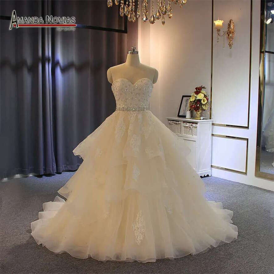 Simple Strapless Wedding Dress Champagne Plus Size