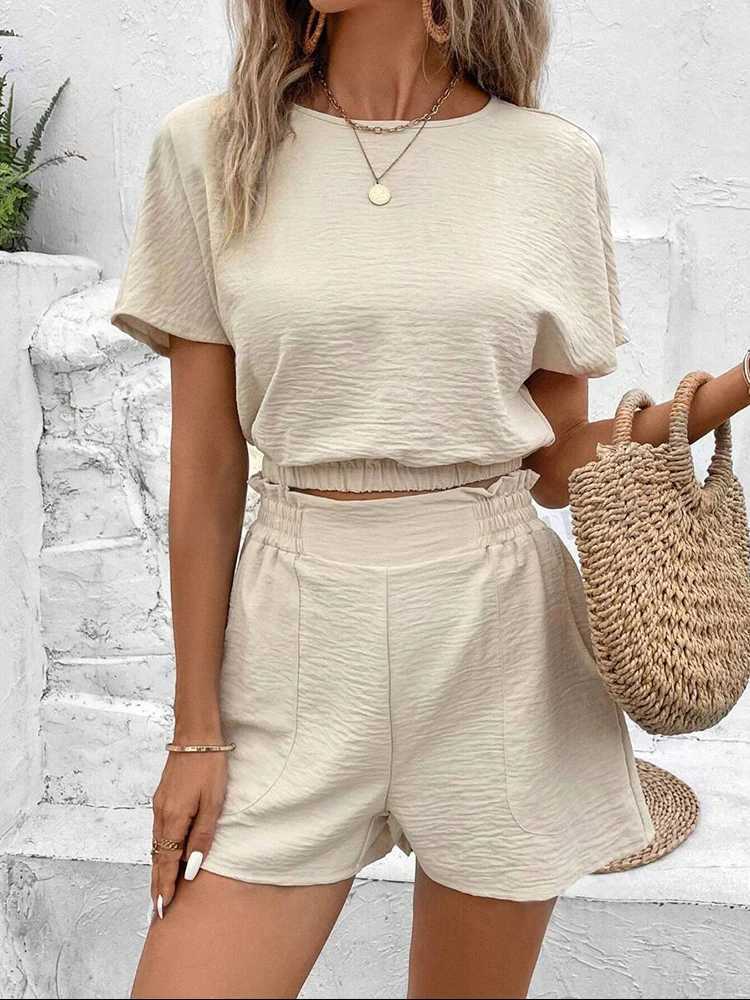Women Summer Casual Short Suit Loose Comfortable O-neck T-Shirts And Elastic Waist Shorts Fe Fashion Steetwear Suits salesXJ250106