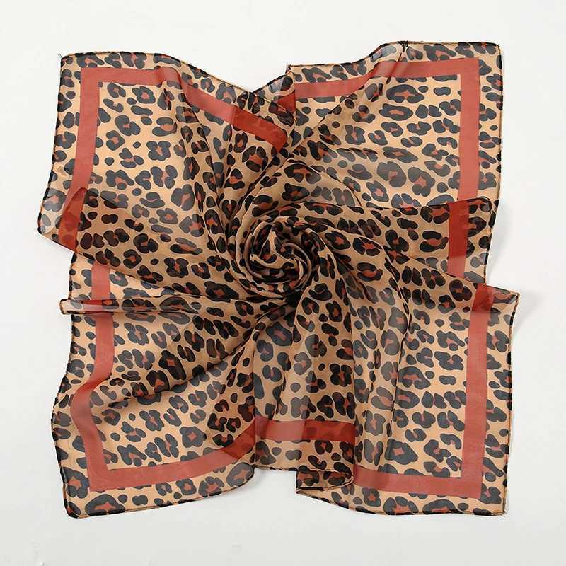 Fashion leopard print chiffon 65 square scarf headband Muslim womens headscarf shawl thin smooth headband Islamic headscarf W250107