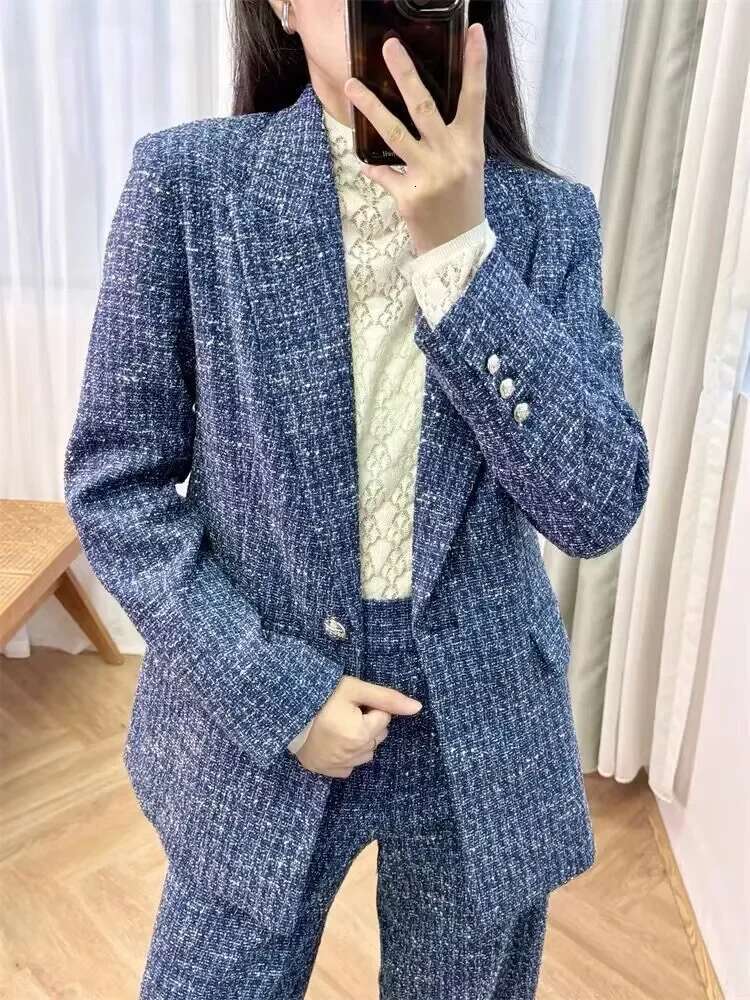 2024 Autumn And Winter Woven Tweed Suit Jacket, Spliced Short Dress Set, Trousers For Women