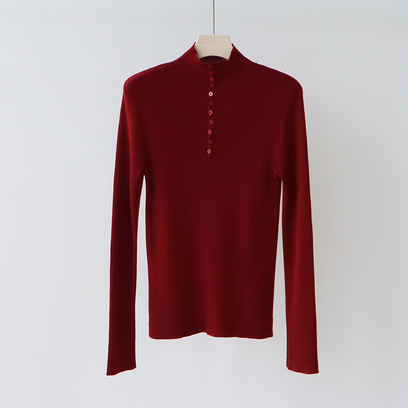 gubb1 Chic Women's Half-High Neck Knit Cardigan - Warm Wool Mix Undergarment for Cold Seasons