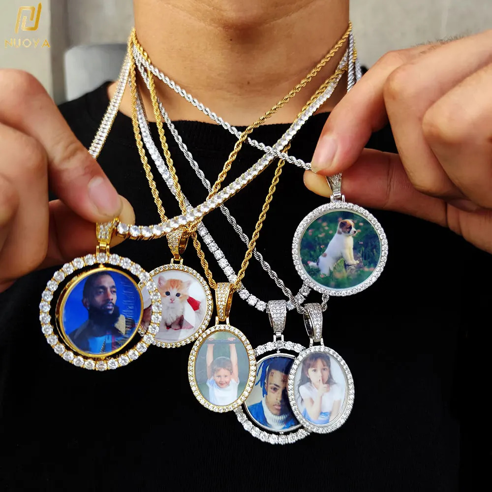 Custom Po Pendant Memory Medallions Solid Picture Necklacet Hip Hop Jewelry Personalized Iced Cubic Zircon Tennis Chains Gift 250107