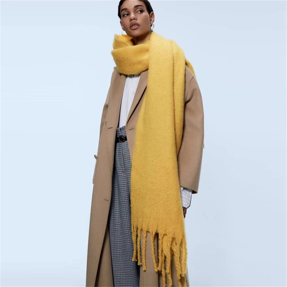 High Quality Cashmere Scarf Women Winter Thick Soft Pashmina Shawls Wraps Solid Wool Blanket Long Tassel Female Foulard Scarves 250106