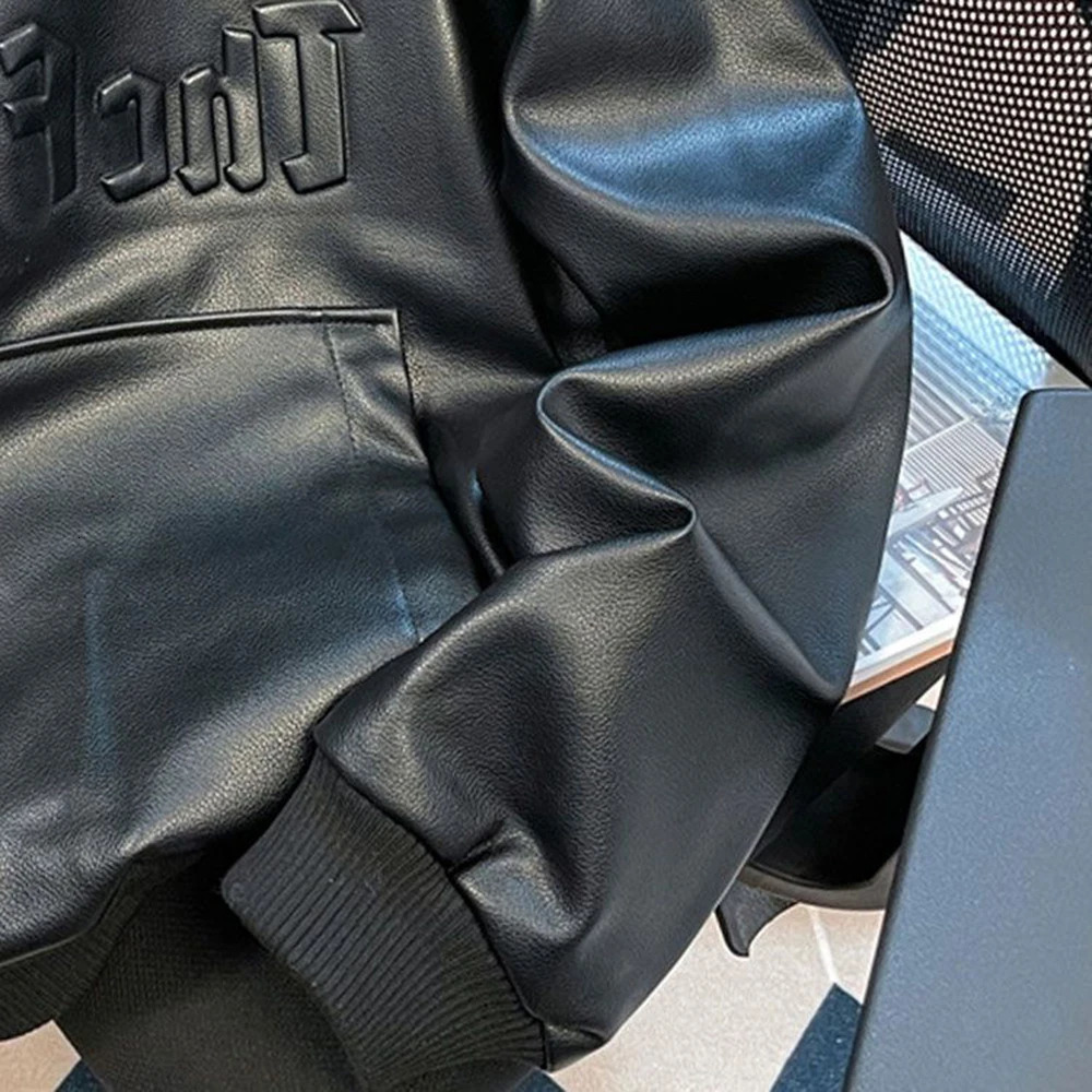 American High Street Pu Leather Motorcycle Clothing Sweatshirt MenS Fashion Trend Heavy Hiphop Hooded Jacket Unisex 250107