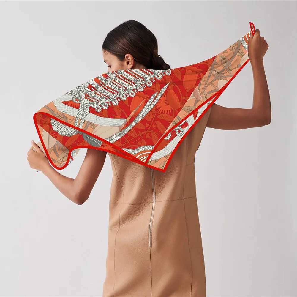 90cm Silk Scarf Womens Saddle with Printed Square Scarf Head Echarpes Silk Foulards Womens Bag Beach Shawl Bandana Womens Headscarf W250107