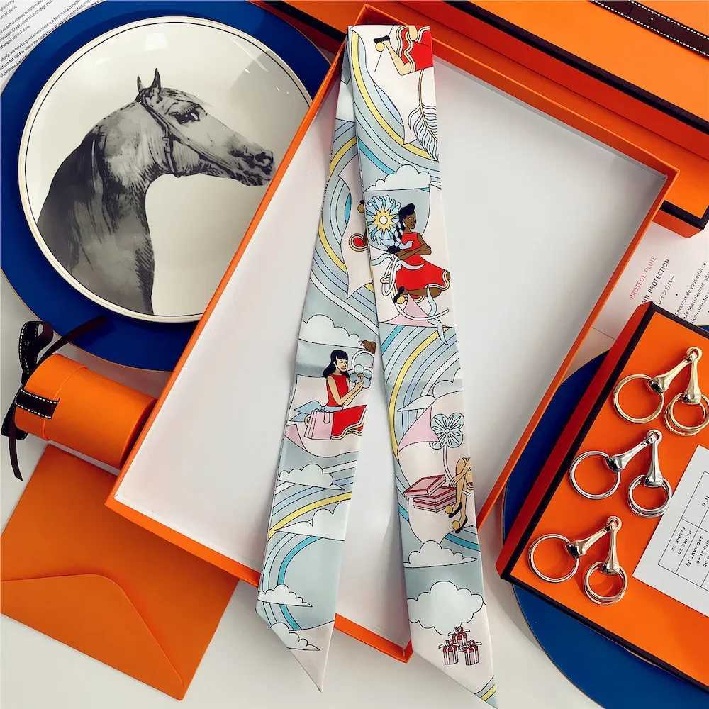 Ultra thin scarf womens luxury brand silk twill printed tie bag handle ribbon headband womens headscarf design silk scarf W250106