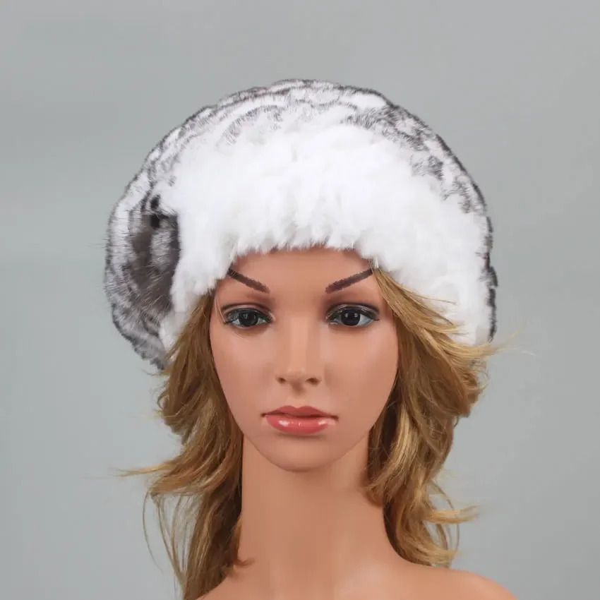 Berets for women Genuine Rabbit Fur Hat Winter Causal Warm Knitted Cap For Girls Female Fashion Outdoor Large Ladies Volume Hats 250106