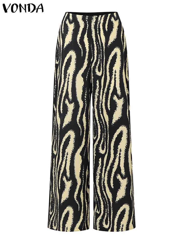 VONDA Autumn Pant Sets 2024 Bohemian Zebra-stripe Printed 2PCS Long Sve Skew Collar Sexy Top and High Waist Pants Casual SetsXJ250106