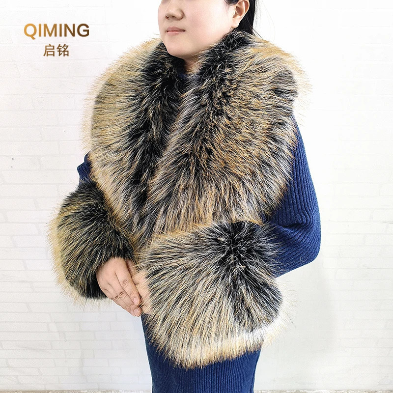 Faux Fur Scarf Cuffs Set Winter Warm Fake Fur Collar Neck Warmer Women Fluffy Large Shawl Furry Scarves Coat Parka Accessories 250106
