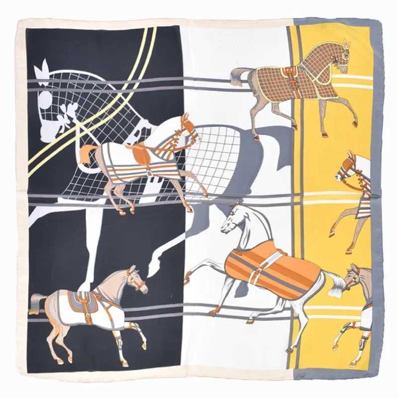 Horse Print Square Silk Scarf Womens Headscarf Poncho Womens Shawl Headscarf Elegant Founder 2023 New Headscarf W250107