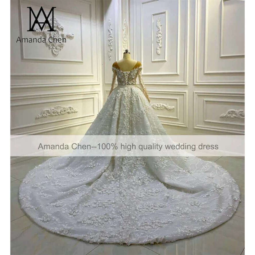 Long Novias Sleeve Lace Applique Pearls D Wers Detachable Skirt Wedding Dress