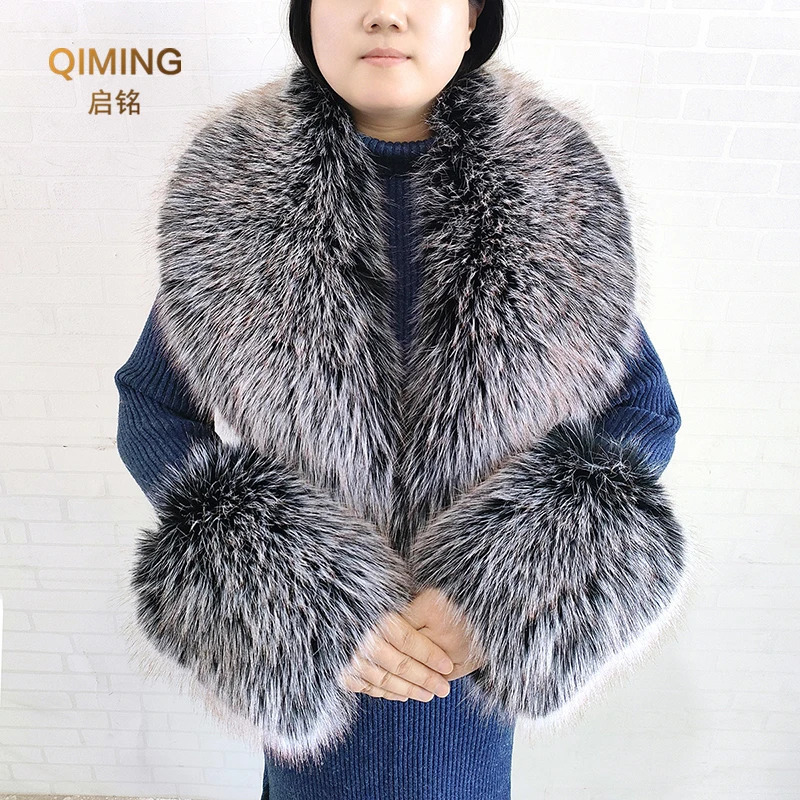 Faux Fur Scarf Cuffs Set Winter Warm Fake Fur Collar Neck Warmer Women Fluffy Large Shawl Furry Scarves Coat Parka Accessories 250106