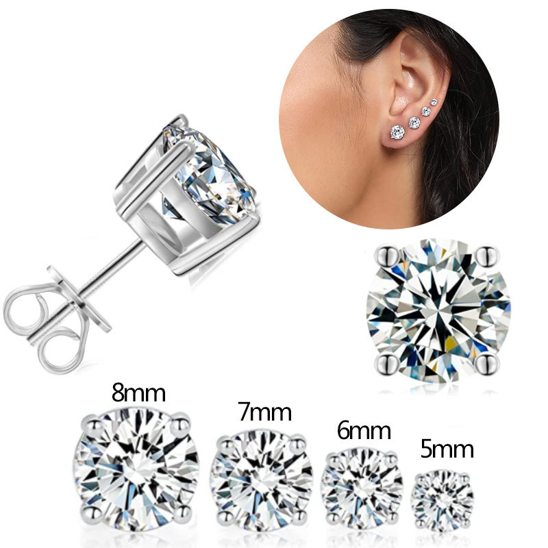 2025 Top Sell Classical 4 Claw Stud Earrings Simple Fine Jewelry Real 100% 925 Sterling Silver Round Cut White Moissanite Diamond Party Elegant Women 