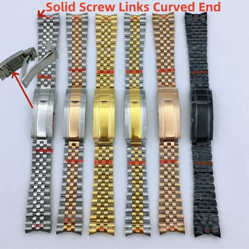 Watch Bands BLIGER 20mm 904L Steel Jubilee Gold Double tone Wristband Bracelet Solid Screw Chain Curved End 904L Bracelet J250106