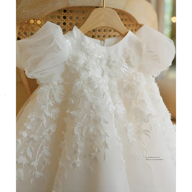 Flower Girl Wedding Dress For Baby Girls Infant Lace Patchwork White Ball Gowns Children Baptism Eid Formal Elegant Dresses 250107