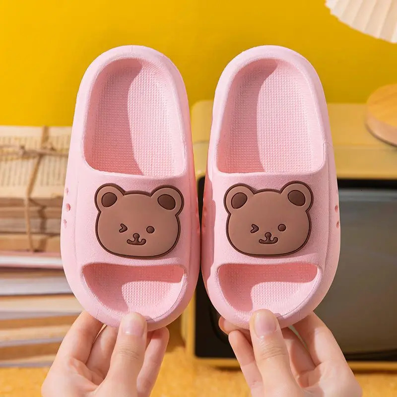 Cartoon Bear Kids Slippers Boys Girls Thick Sole Non-slip Beach Shoes Summer Soft EVA Comfort Flip Flops Indoor Bathroom Slipper 250106