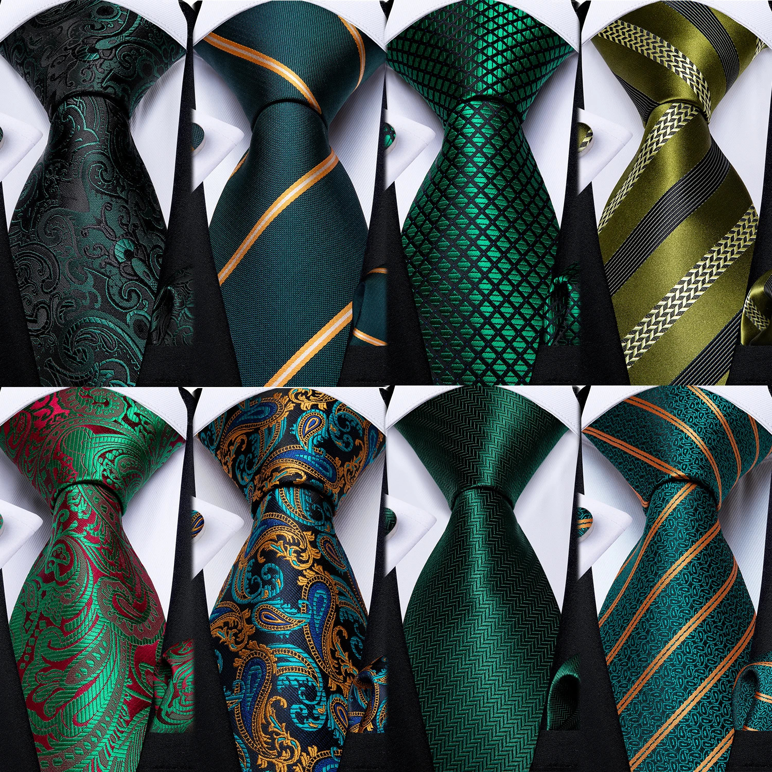 DiBanGu Green Teal Ties For Men Hanky Cufflinks Set 17 Styles Necktie For Male Business Wedding Party Mens Ties Arrival Tie 250103