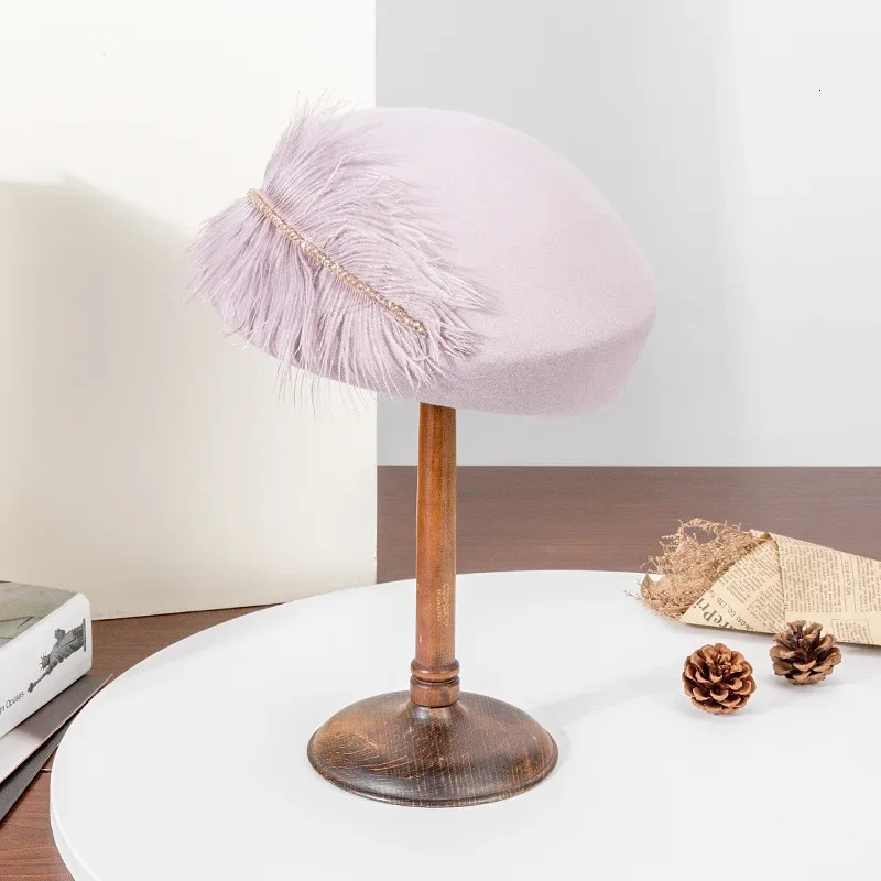 2024 high-end fashion French ostrich wool inlaid with rhinestone wool beret Exquisite and elegant womens banquet hat 250106