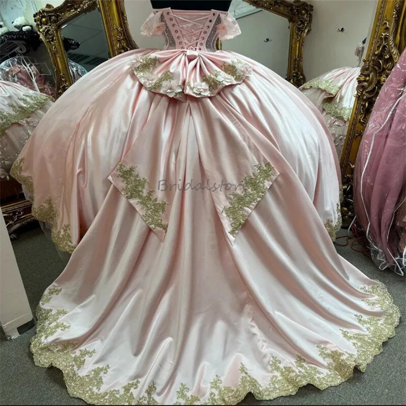 Gorgeous Pink Quinceanera Dresses With 3D Florals Puffy Beaded Vestidos De Xv Anos Debutante 15 Birthday Party Gown Sixteen Sweet 16 Dress Debutante V