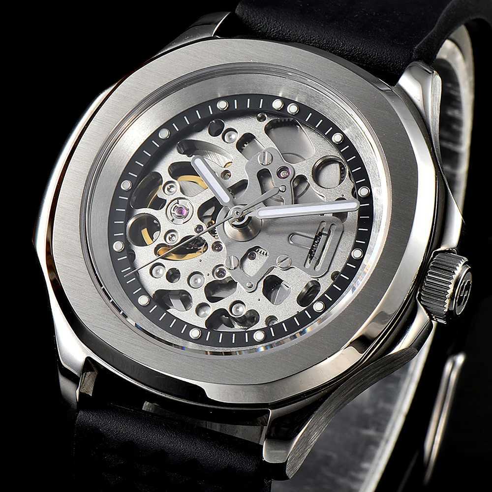 39.5mm NEW Fashion Hollow-out Skeleton Mens Wrist Watch Automatic Mechanical Waterproof Sapphire NH70 Movement rubber strapX250107