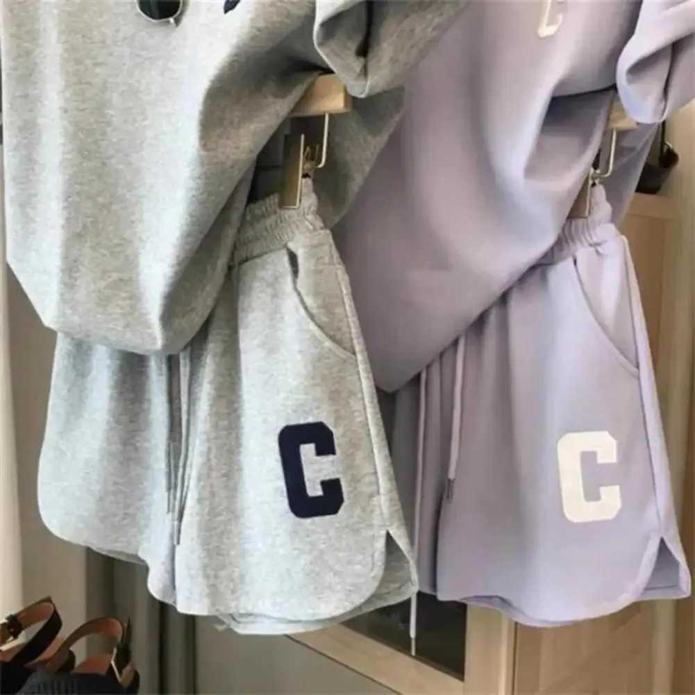 2 Pcs/Set Summer Women Tracksuit O Neck Letter Print Pure Color Short Sve T-shirt Drstring Elastic Waist Shorts For SportXJ250106