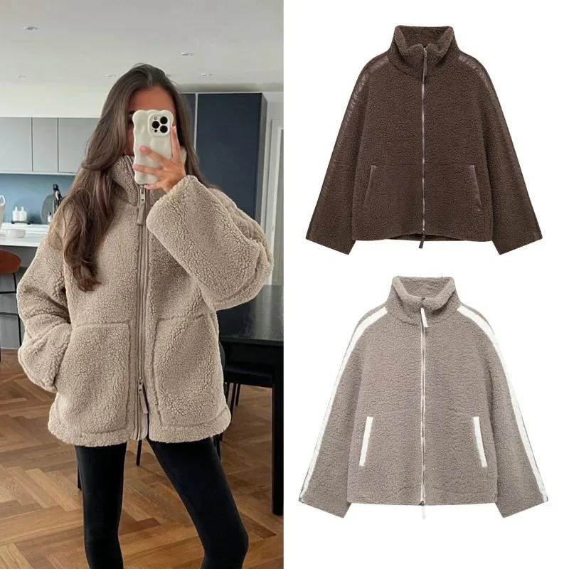 AutumnWinter Loose Teddy Velvet Casual Outdoor Zipper Jacket European and American Fashion Stand Up Collar Womens Clothing 250103