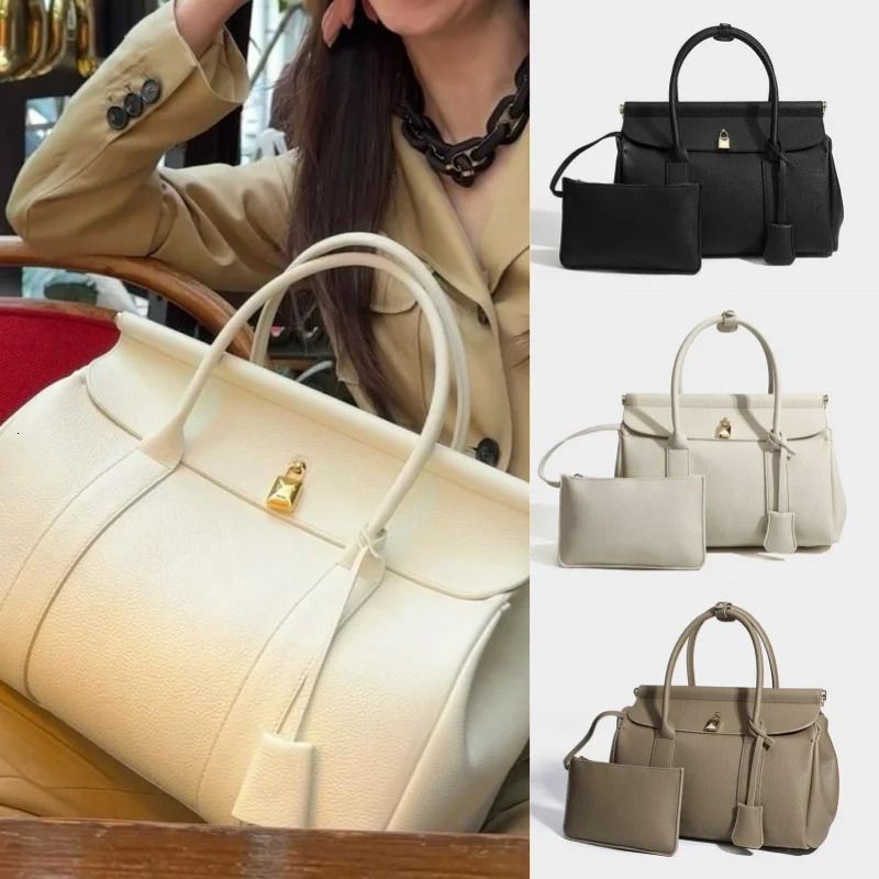 Woman High-grade Handbag Padlock Bag Crossbody Large Capacity Leather Bag Travel Tote Include Small Wallet 241231