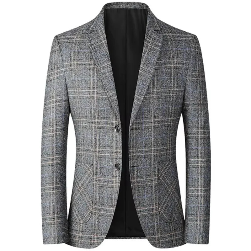 Men Blazer Fashion Plaid Wedding Dress Suit Mens Quality Spring Blazers Male Business Jacket 250107
