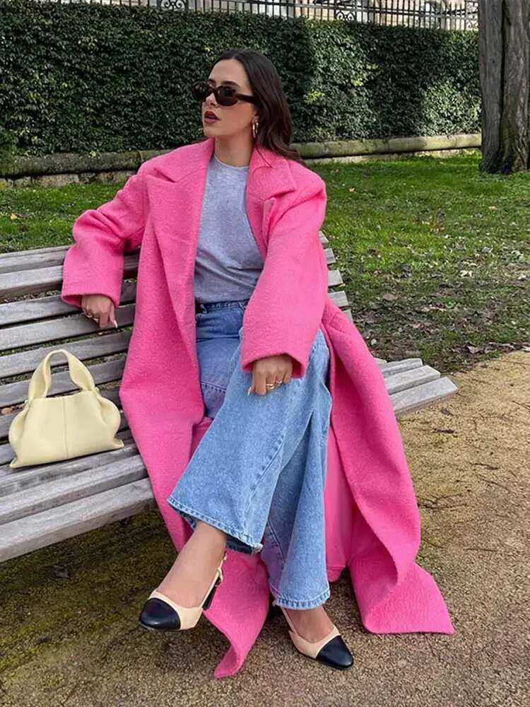 Lapel Woolen Coats Women Elegant Turn-Down Collar Jacket Female Winter Autumn Long Sleeve Street Lady Overcoats