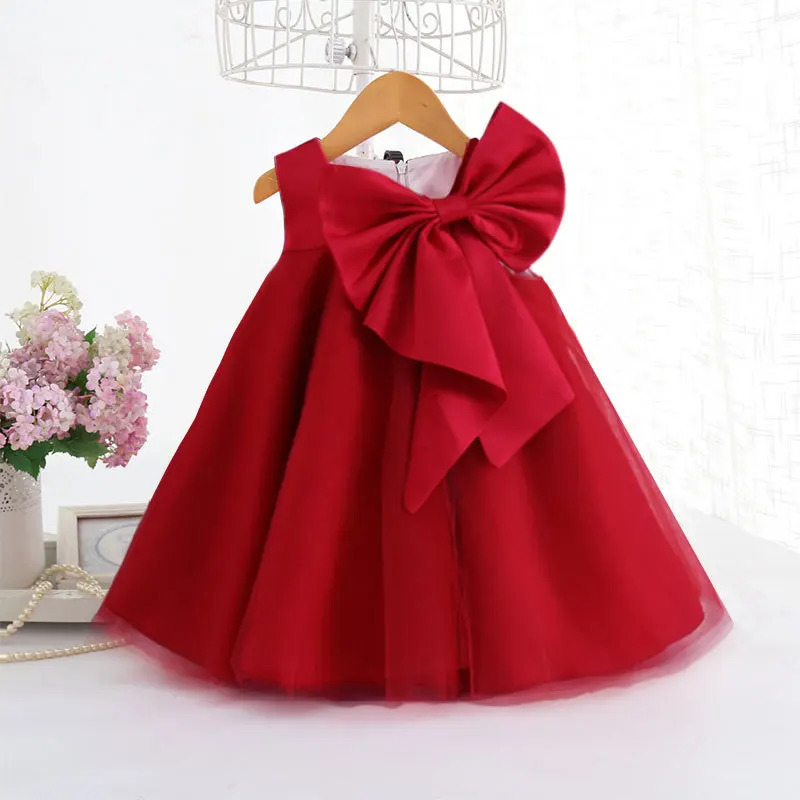 Summer Big Bow Baby Girl Dress 1st Birthday Party Wedding Dress For Girl Party Princess Evening Dresses Kid Girl Clothes 250107