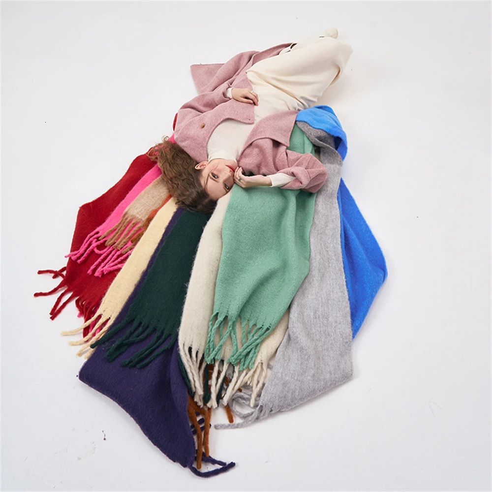 Winter Thickened Imitation Cashmere Scarf Long Color Blocking Soft Shawl Womens Pashmina Scarves Tassel Bufanda Echarpe 250106