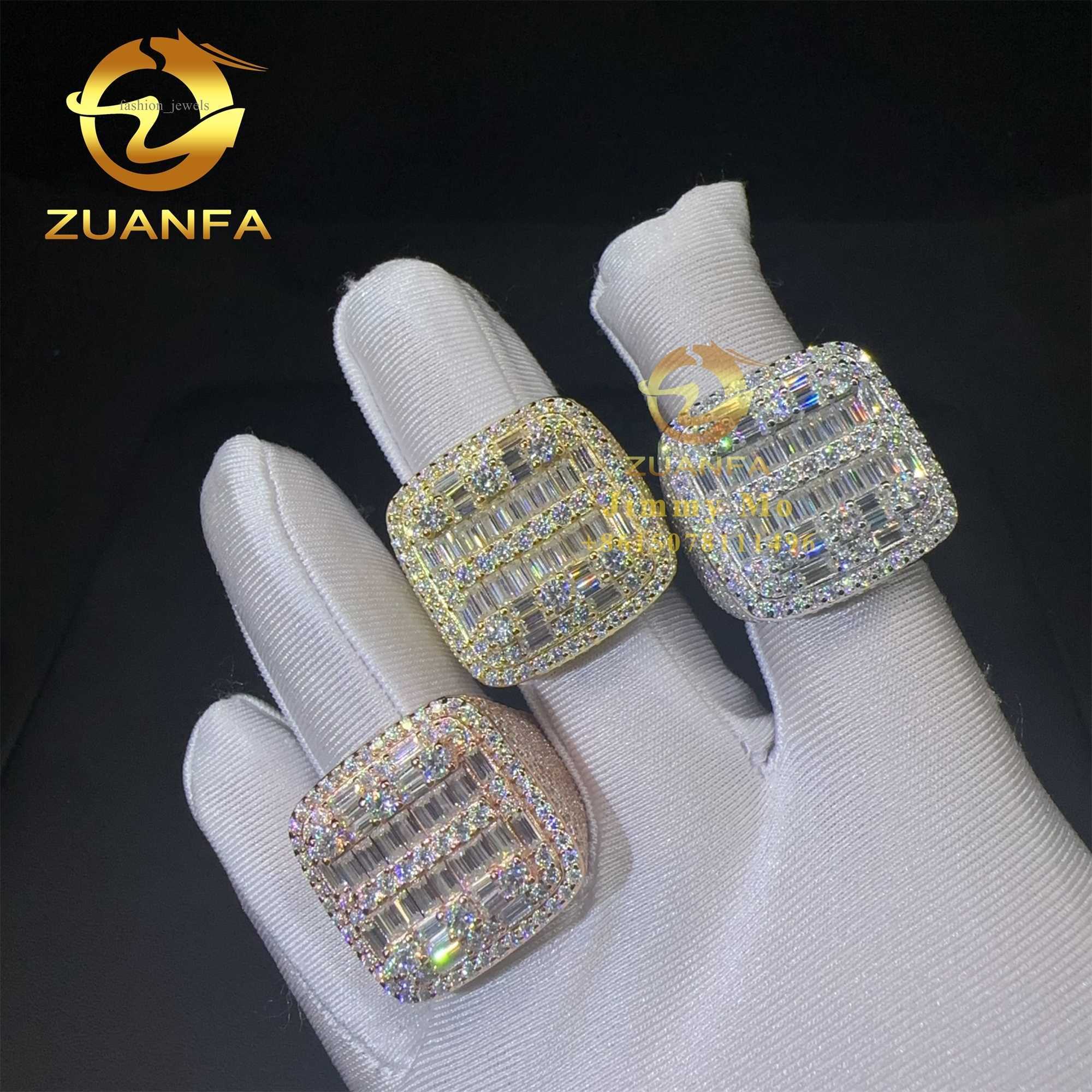 American Rapper Jewelry Hop Sier Iced out Baguette Moissanite Dia Custom Hip hop Ring Men