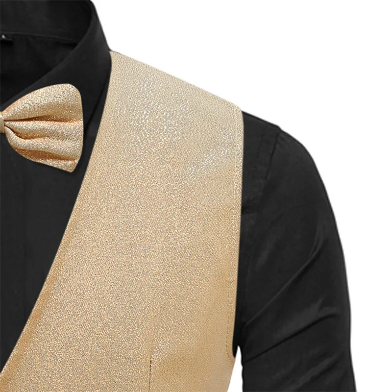 Men Wedding Prom Party Suit Vest Loose Splicing Tops Fashion Singer Stage Performance Dress Waistcoat Free Gift of Bow Tie 250107