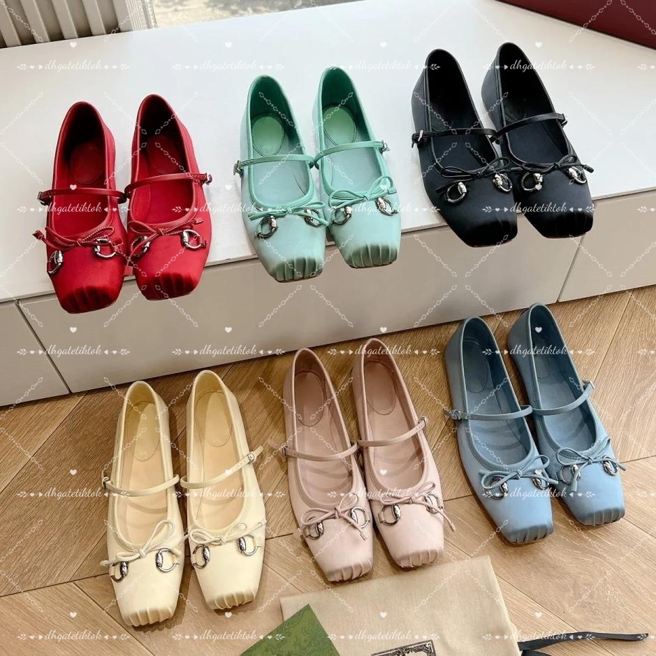 Dress Shoes Luxury Bow Silk Womens Ballet Flat Shoes Strap Boat Designer Shoes Bottom Mary Jane Comfortable Retro Elastic Band Black and White Pink Red Brown 35-40 01