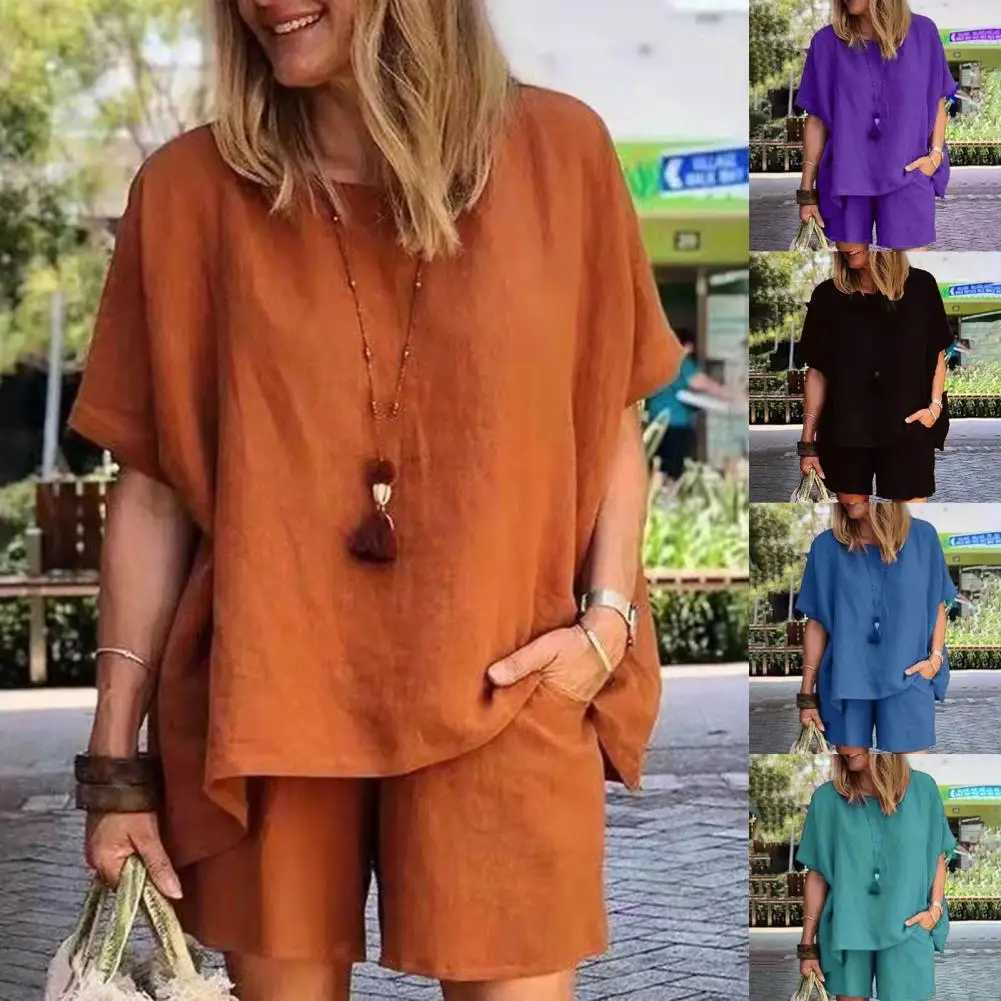 Summer Plus Size 2Pcs/Set Comfy Short Sve Women Outfits Loose Fit Women Suit Lightweight for Going OutXJ250106