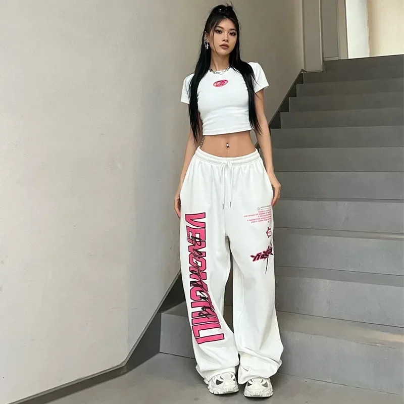 Korean Y2K Streetwear White Jogging Sweatpants Women Harajuku Sports Pants Oversized Hip Hop Letter Wide Leg Trousers 250106
