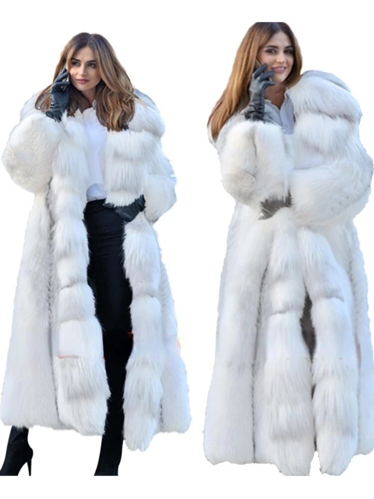 Winter Fashion Faux Fox Hooded Fur Women's Mid-Length Warm Loose Coat For Woman S-Xxxxl