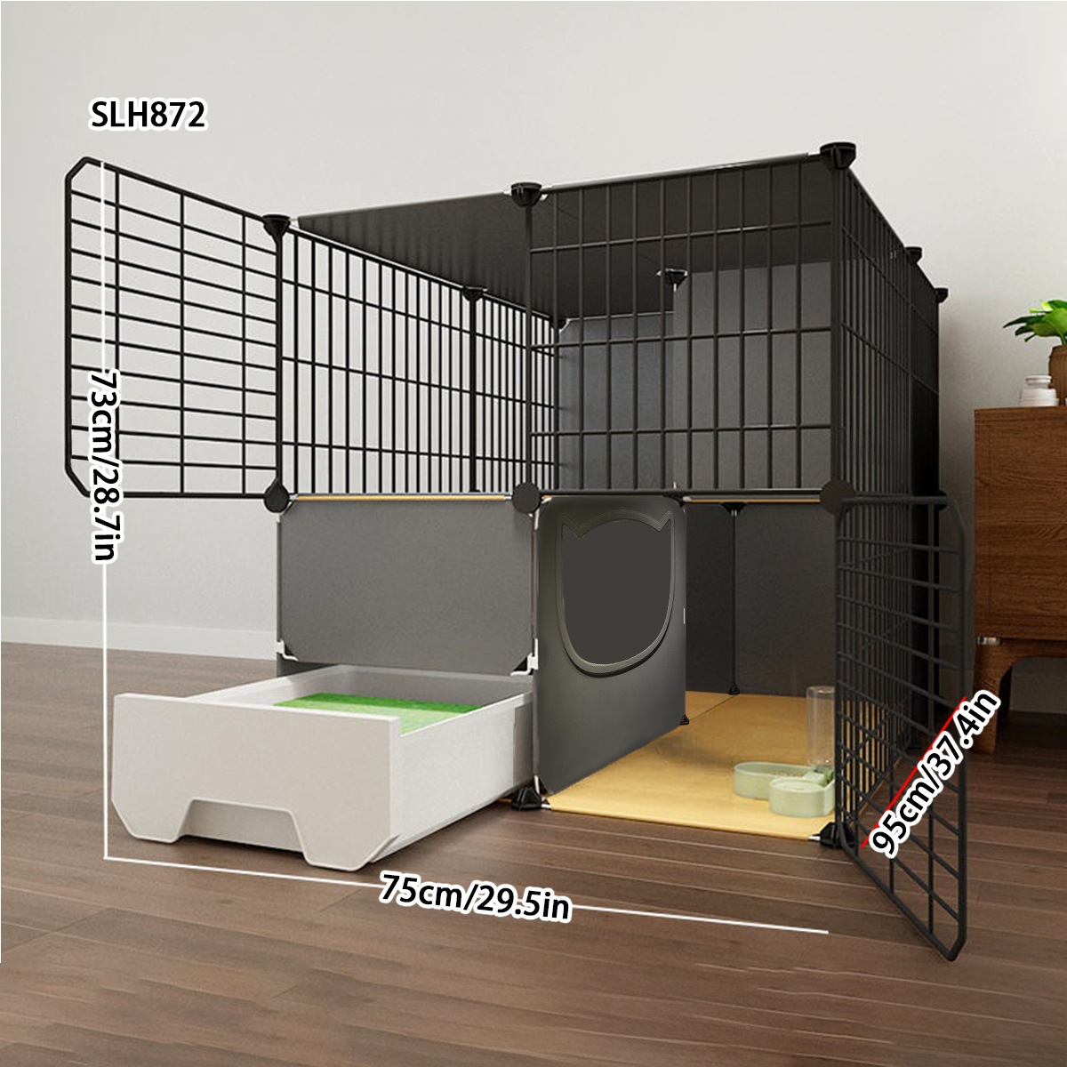 Indoor Cat Villa House with Combined Litter Pan and Toilet Spacious Feline Habitat