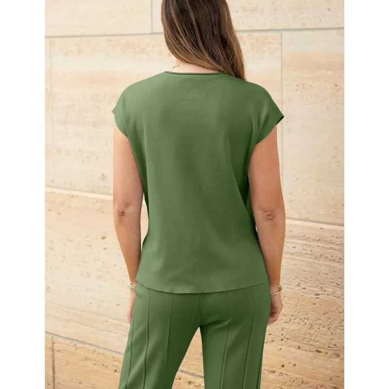 2-piece Set Ele Stylish Womens Sveless Tank Tops Knit Vest Wide-leg Pants Ice Silk Suit Summer New Solid Casual OutfitXJ250106