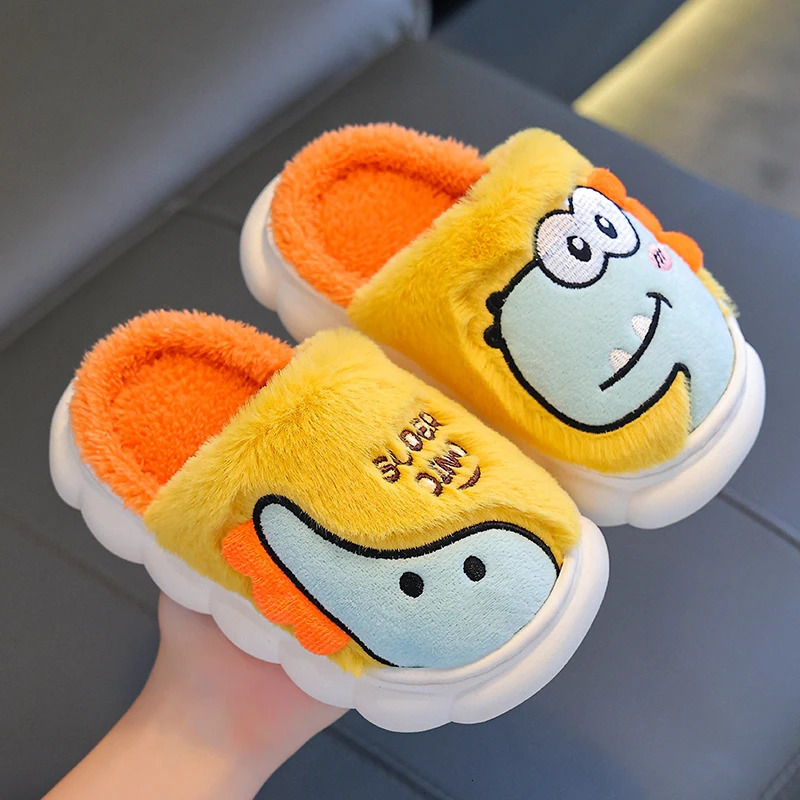 Winter Cute Cartoon Dinosaur Childrens Warm Soft Non-slip Fluffy Slippers For Girls Boys Indoor Mule Kids Home Cotton Shoes 250106