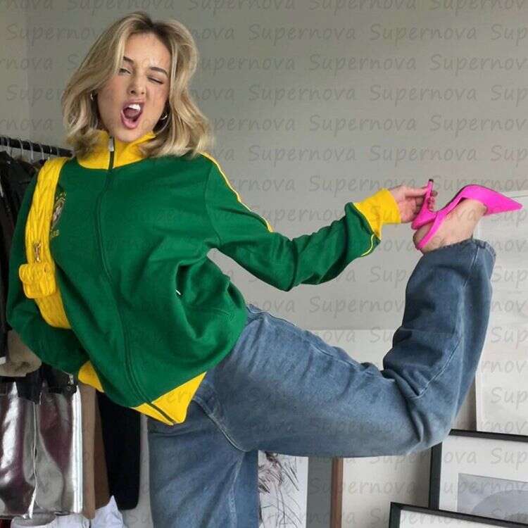 Brazilian Aesthetics Spring and Autumn New Zipper Long sleeved Jacket Commuter Casual Letter Printed Coat Top