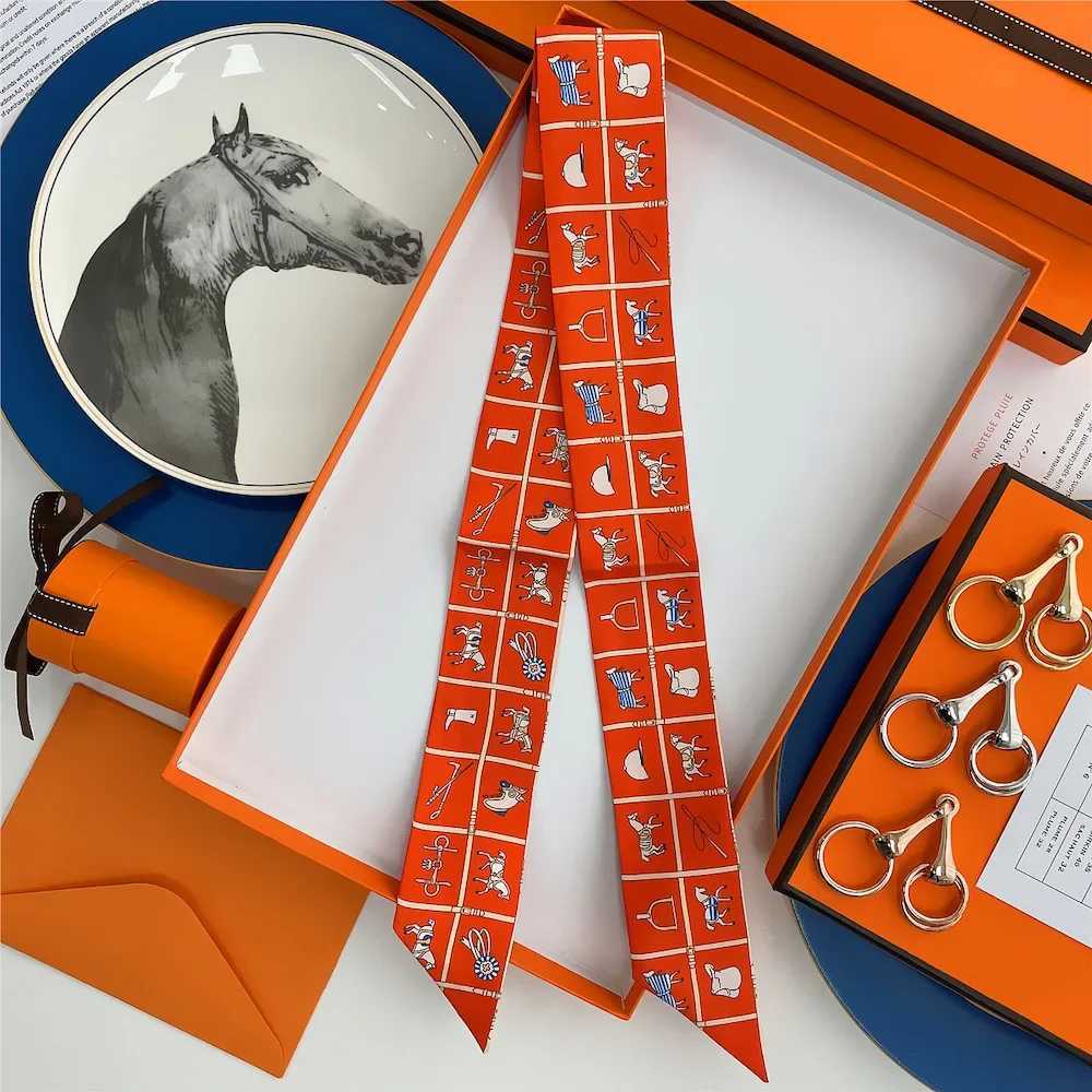 Ultra thin scarf womens luxury brand silk twill printed tie bag handle ribbon headband womens headscarf design silk scarf W250106